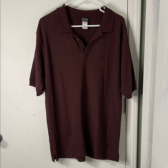 Patagonia Men’s Polo 100% Organic Cotton Logo Maroon Shirt Size Large - Picture 1 of 6